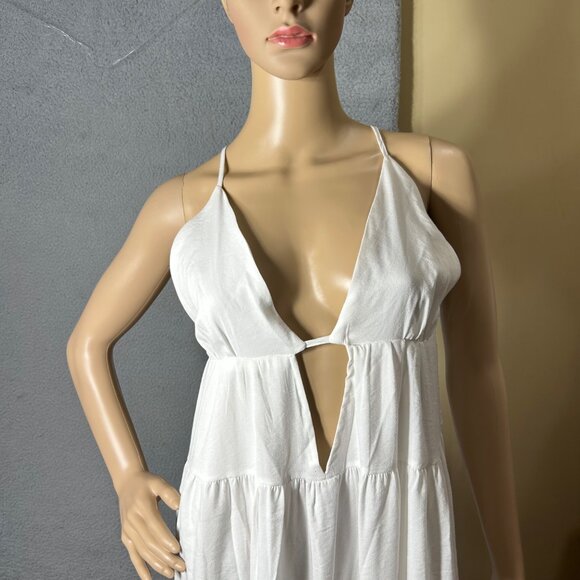 SNDYS Indigo Dress Womans XL White Maxi Plunging Neckline Summer Flowy NEW - Picture 6 of 13